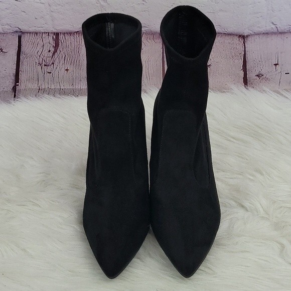 Nina Black Stretch Fabric "Diamond" studded Heel Booties. Size 8 - Picture 2 of 8